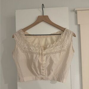 Cotton Eyelet Lace Antique Corset Cover/ Crop Top